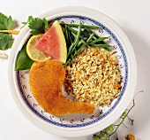 Baked Breaded Chicken with Brown Rice Pilaf and Green Beans