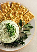 Whole Wheat Crackers with Creamy Basil Dip
