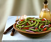 Green bean salad with onions and cherry tomatoes