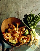 Shrimps with limes and spring onions