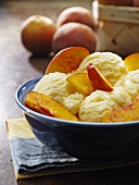 A Bowl of Vanilla Ice Cream with Peaches