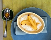 Arborio Rice Pudding with Poached Pear Slices