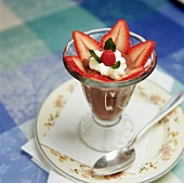 Chocolate Mousse with Strawberries and Whipped Cream