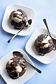 Warm Chocolate Volcano Cakes with Ice Cream & Chocolate Sauce