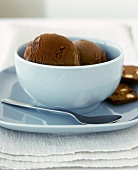 Scoops of Chocolate Ice Cream in a White Bowl