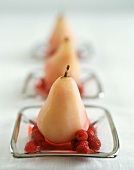 Poached Pears in Raspberry Sauce