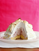 Baked Alaska with White Cake and Strawberry Ice Cream