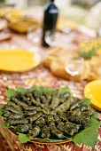 Stuffed Grape Leaves on a Set Outdoor Table