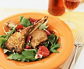 Broiled Lamb Chops with Garlic Mustard on a Bed of Greens