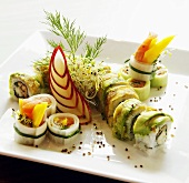 Assorted Maki Sushi on a Square White Plate