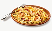 Linguine with Shrimp on a Plate with a Fork (Silo)