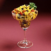 Sweetcorn salad with beans and peppers in Margarita glass