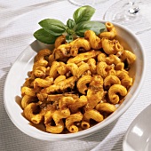 Cavatappi with Piece of Roast Chicken in a Tomato Sauce