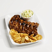Baby Back Ribs with Saratoga Chips and Cole Slaw on White