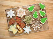 Decorative Holiday Cookies on a Cooling Rack