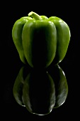 A Green Holland Pepper on Black with Reflection