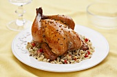 A Roasted Cornish Game Hen on a Bed of Rice