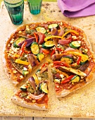 Veggie Pizza with Zucchini, Eggplant, Onions, Pepper and Pesto