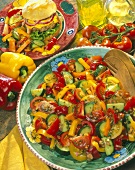 Tomato, Bell Pepper and Cucumber Salad with a Hamburger