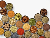 Assorted Spices in Round Bowls on a White Background