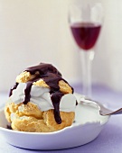 A Cream Puff with Chocolate Sauce