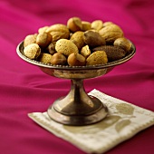 Mixed Nuts in a Pewter Pedestal Dish