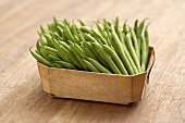 Basket of Green String Beans on Wood
