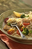 Chicken and Pasta Bowl with Broccoli and Tomatoes