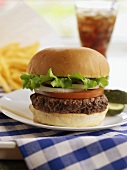 Hamburger with Lettuce, Tomato and Onion; French Fries and Soda
