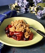 Berry pudding with rolled oat and cinnamon crumble