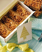 Puffed rice bars with chocolate chips for Christmas