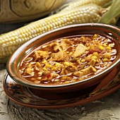 Southwestern Chicken Soup Made with Chicken, Salsa and Corn in a Bowl