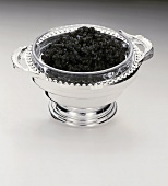 Caviar in a silver bowl