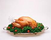 Thanksgiving Turkey on Serving Tray on White