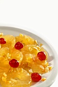 Bowl of Candied Pineapple and Cherries