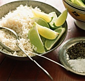 White rice with limes