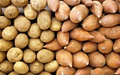 Potatoes and sweet potatoes on a market stall