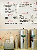 Menu and drinks dispensers in a restaurant (USA)