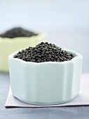 Black lentils in two bowls