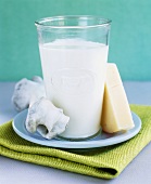 Calcium strengthens bones (still life with milk, cheese & bone)