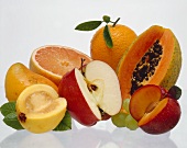 Assorted Fruit with Slices Removed; White Background