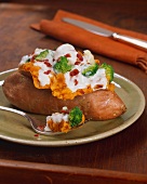 Baked Stuffed Sweet potato with Sour Cream and Broccoli