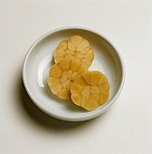 Pickled Garlic in a Small Dish; From Above