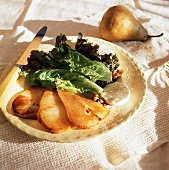 Roasted Bosc Pear Salad with Goat Cheese and Walnut