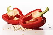 Red Bell Pepper Cut in Half with Seeds