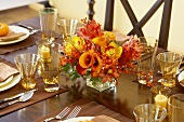 Table Set for Thanksgiving with Flower Centerpiece