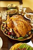 Roast Turkey on Platter with Figs, On Thanksgiving Table