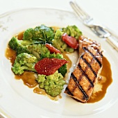 Grilled Salmon Fillet with Broccoli in Sauce