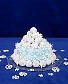 Holiday Cake with Donut Holes and Snowflake Decorations