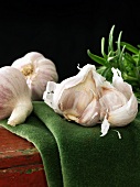 Whole Garlic Bulbs with a Garlic Bulb with Cloves Removed